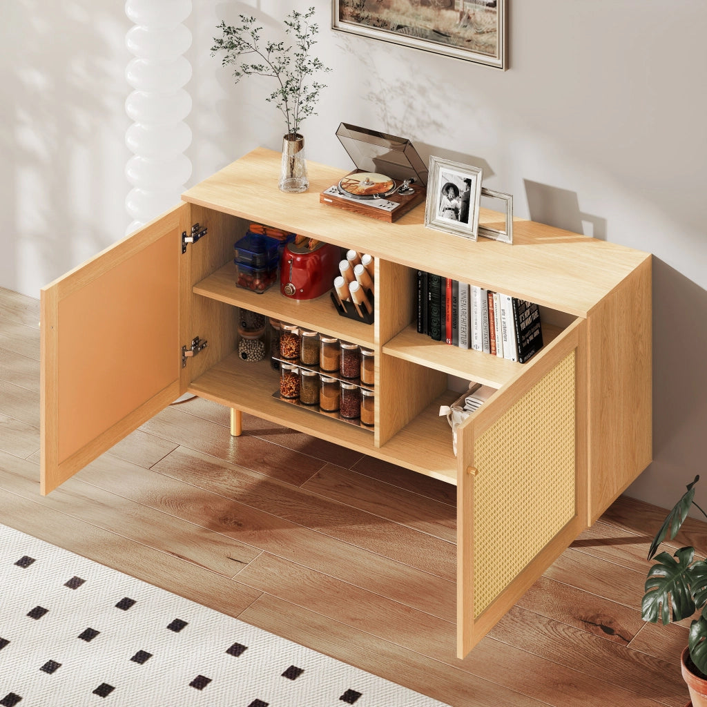 Credenza con 2 ante e ripiano per soggiorno in MDF 120×40×63 cm naturale