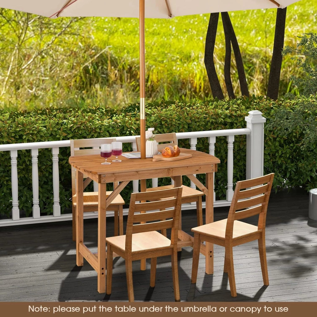 Tavolo da Giardino in Legno di Abete, Tavolo da Pranzo con Foro per Ombrellone, Tavolo Ausiliare con Portata di 180 kg, Tavolo da Salotto per 4-6 Persone, 100 x 60 x 75 cm, Naturale