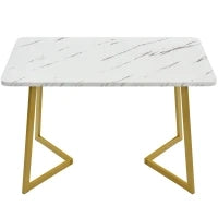 Tavolo da pranzo 117x68 cm, con effetto marmo e gambe in metallo, Versatile per sala da pranzo e soggiorno, Bianco+Oro