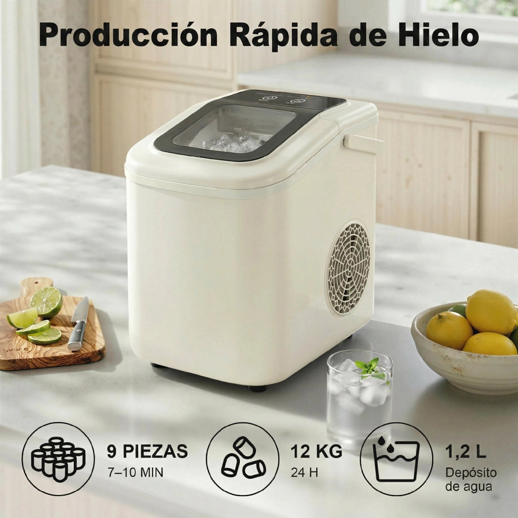 Macchina del ghiaccio 12 kg/24h 9 cubetti in 7 minuti ¨C zephmum ¨C beige 1.2L