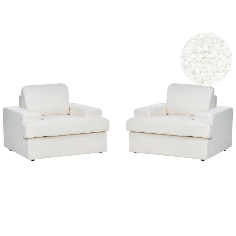 Set di 2 poltrone in tessuto bouclé bianco imbottite con schienale spesso imbottito Divano classico da salotto