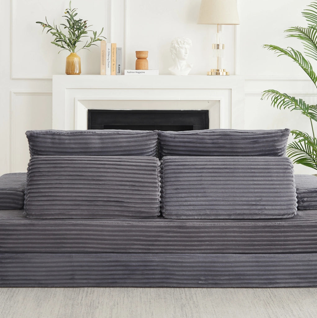 Divano modulare ULEVR 211,5 cm in velluto a coste grigio con schienali e braccioli mobili