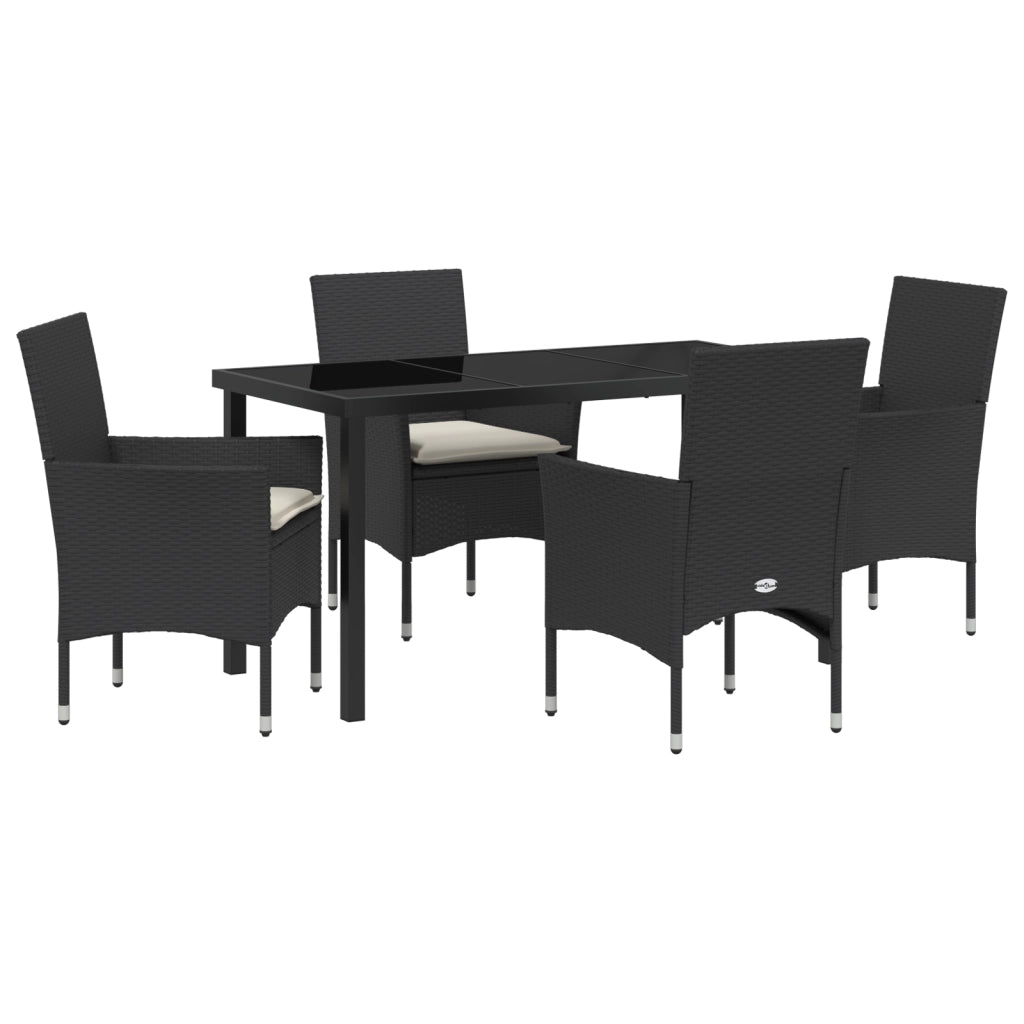 Set da pranzo da giardino  5 pezzi con cuscini rattan polivinilico nero