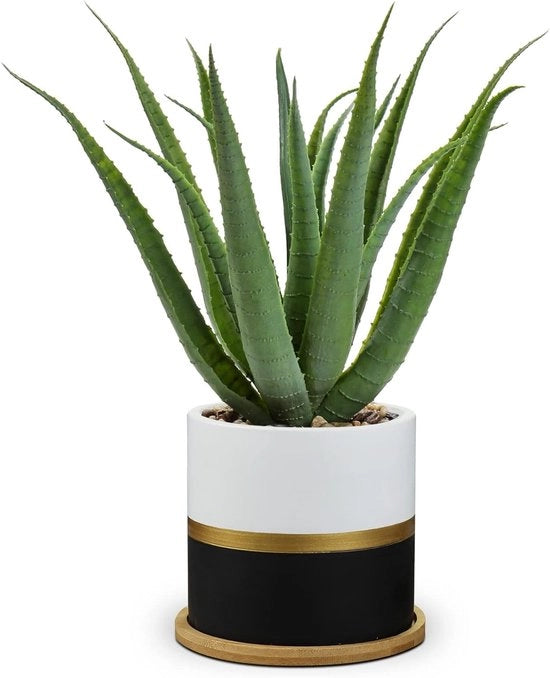 Pianta di aloë vera artificiale in vaso ceramico per soggiorno balcone camera da letto bagno decorazione da tavolo nero