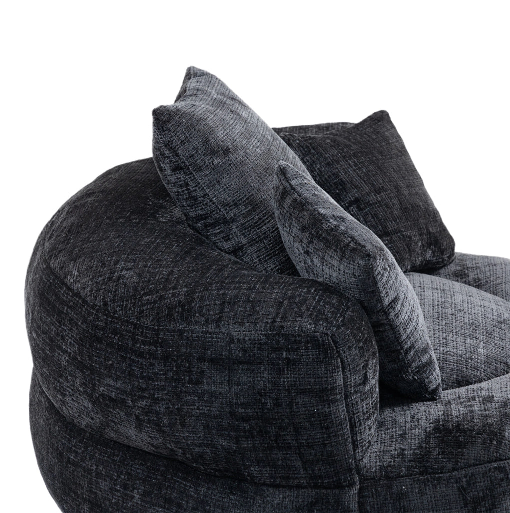 Poltrona sacco relax in ciniglia nera 108x108x52 cm con schienale alto e braccioli