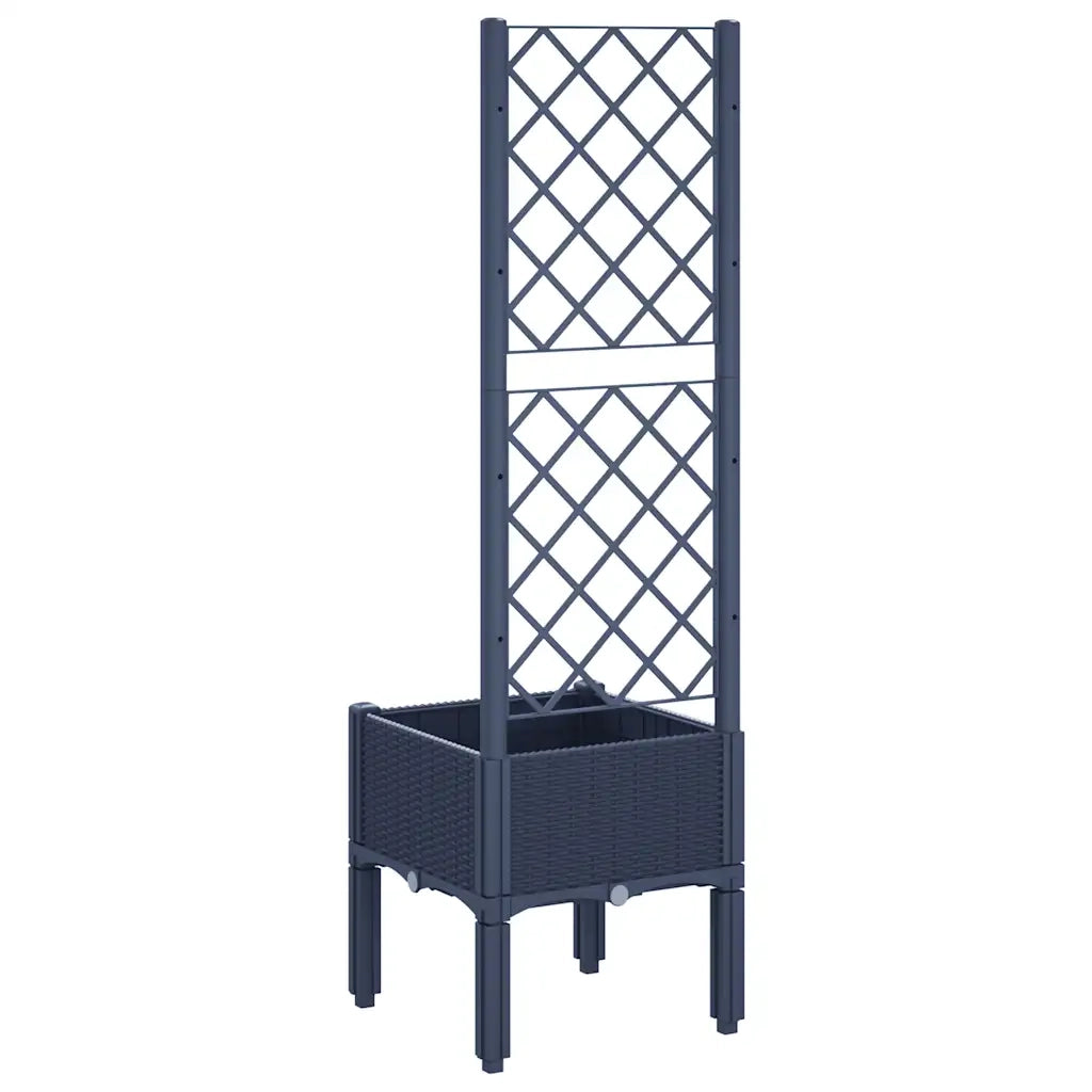 Fioriera Giardino con Traliccio-Vaso da Esterno-Contenitore per Piante Grigio Blu 40x40x142 cm PP