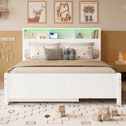 Letto matrimoniale 120x200 cm con letto estraibile e presa di ricarica in pino e MDF bianco