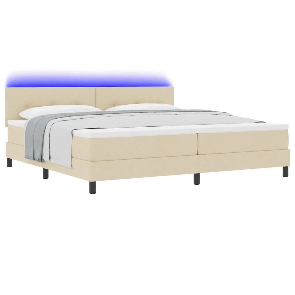 Letto a molle con materasso con led Crema 200 x 200 cm Tessuto