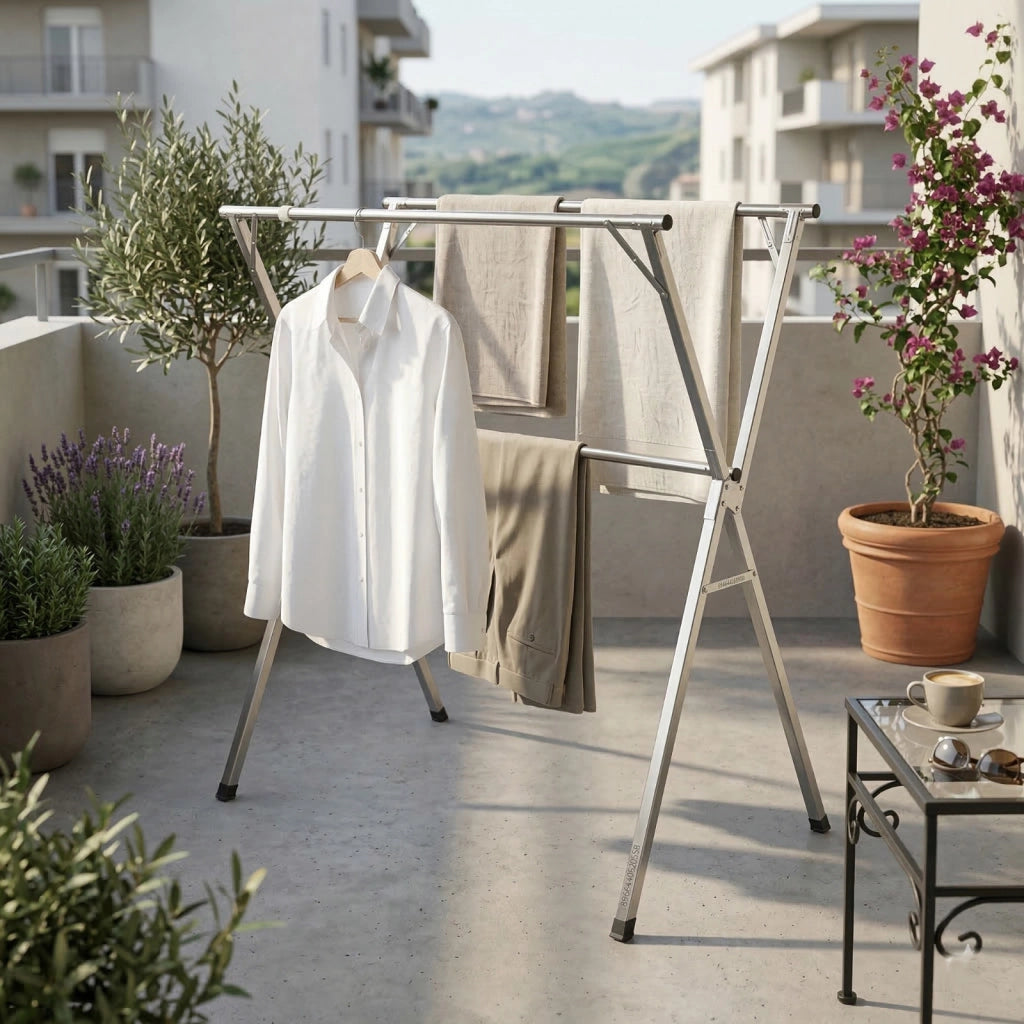 STENDIBIANCHERIA ALLUNGABILE 120-200CM PIEGHEVOLE ACCIAIO BALCONE ESTERNO 69729