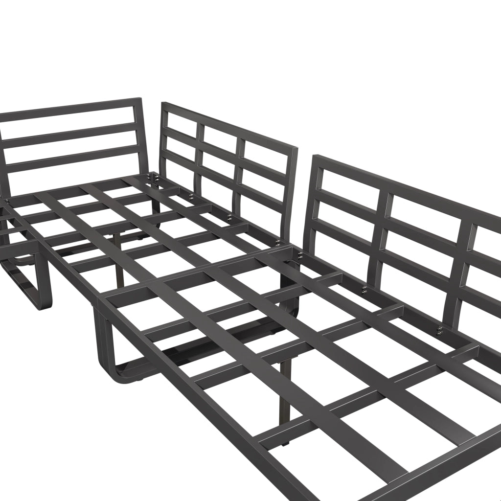Set Salotto da Giardino 4-5 Posti con Cuscini ¨C MINIMAL ¨C Polyrattan Grigio, Tavolini Impilabili, Struttura in Acciaio