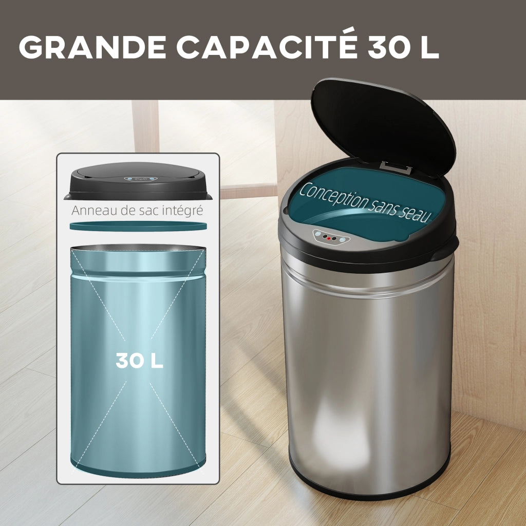Pattumiera da cucina automatica 30L ¨C Xylo ¨C Acciaio inossidabile argento 32x30,5x51cm