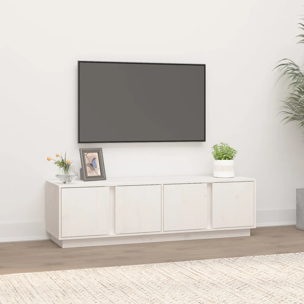 Mobile Porta TV Bianco 140x40x40 cm in Legno Massello di Pino 814460