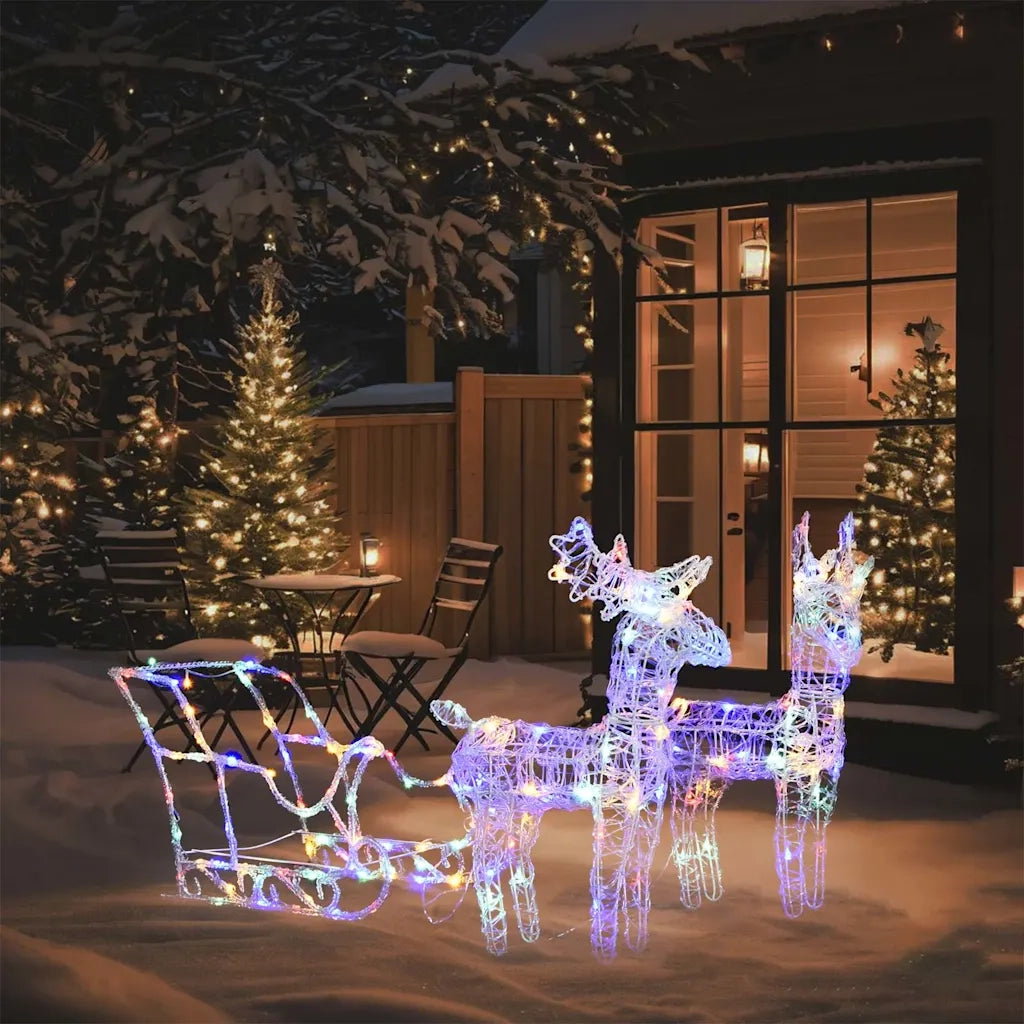 Decorazione Natalizia Renne e Slitta 160 LED 130 cm in Acrilico
