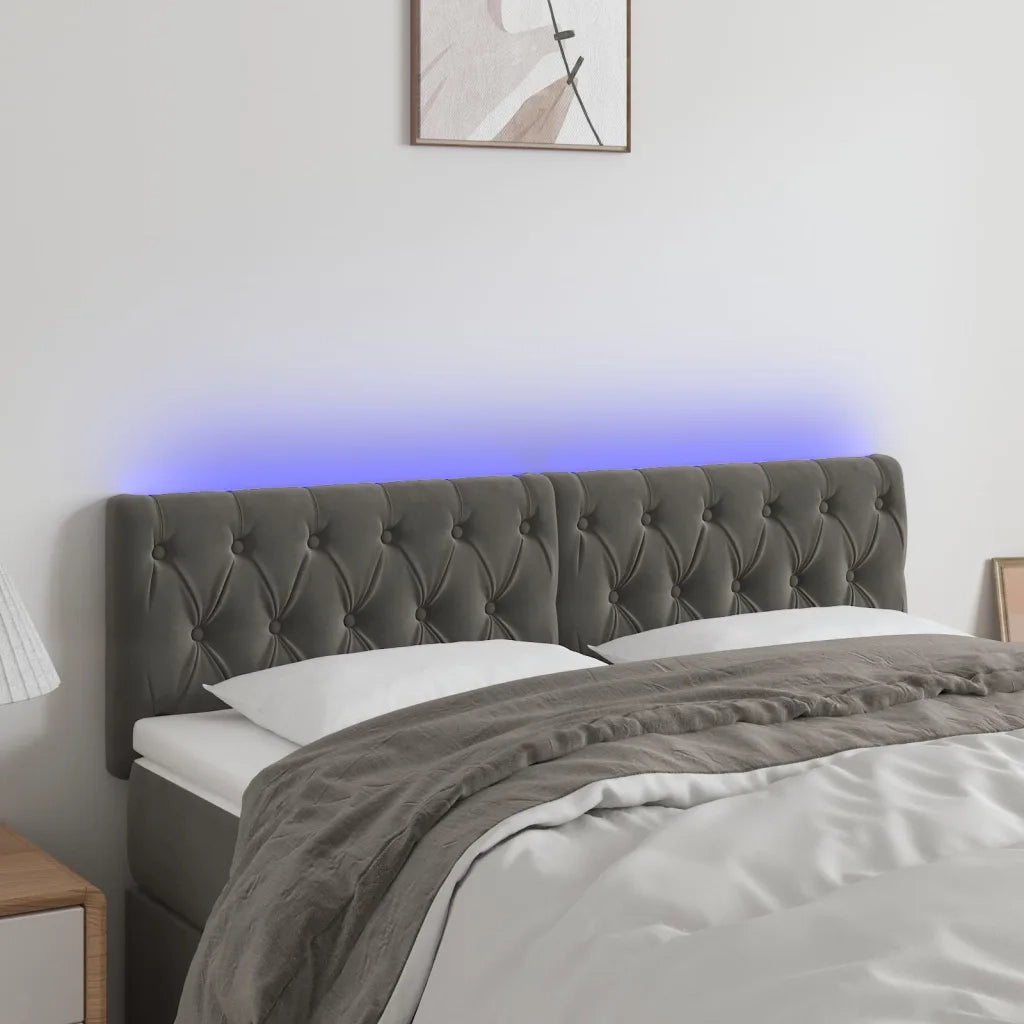 Testiera a LED-Testata con LED Grigio Scuro 160x7x78/88 cm in Velluto