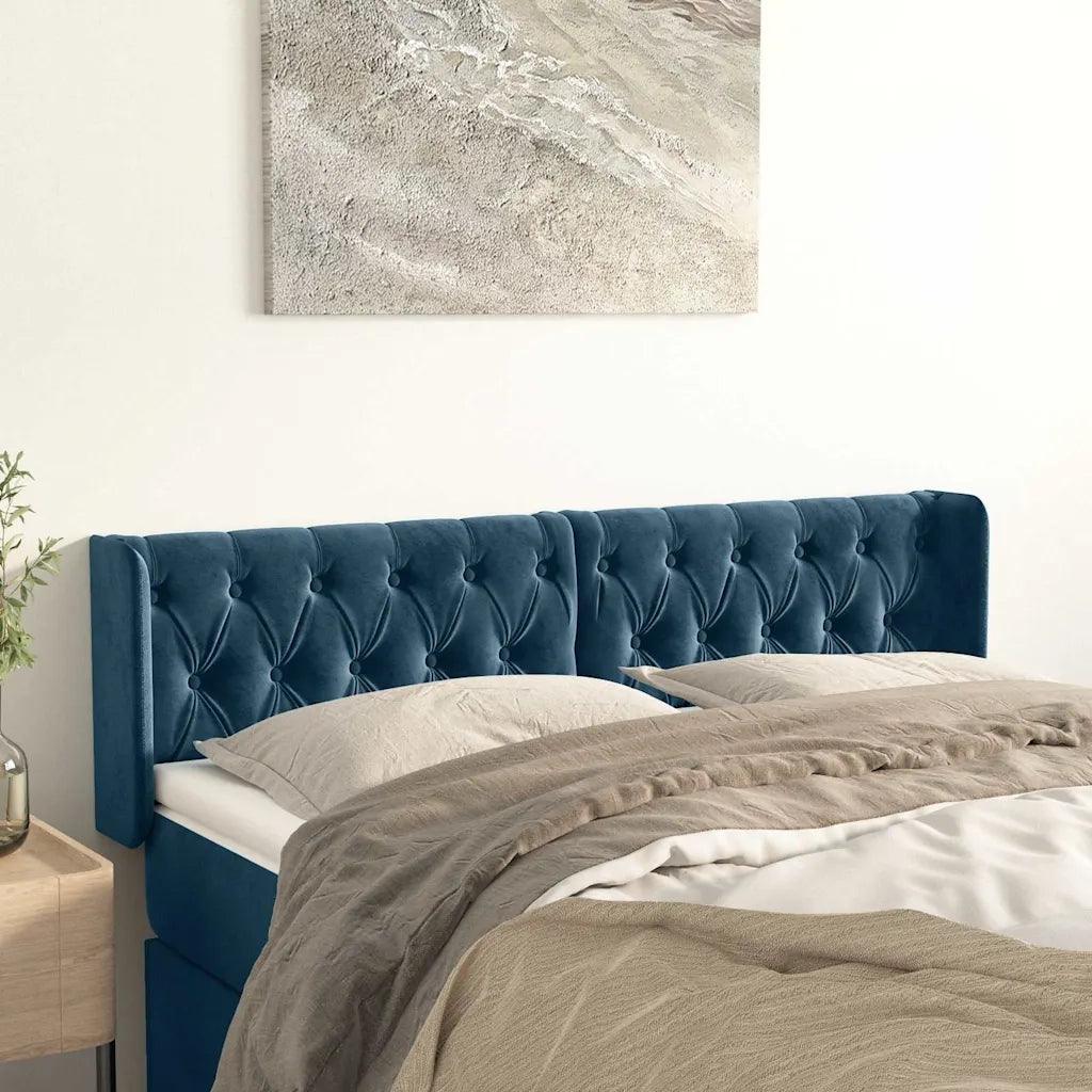 Testiera ad Orecchio-Testata con Orecchie Blu Scuro 163x16x78/88 cm in Velluto 991062