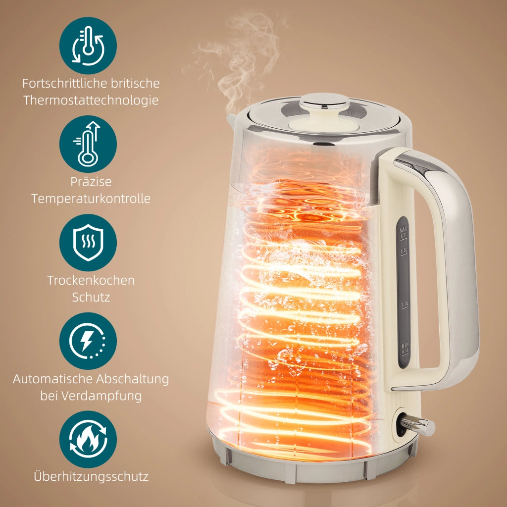 Set Bollitore Elettrico 1,7L e Tostapane 4 Fette ¨C Xylo ¨C 2200W Crema