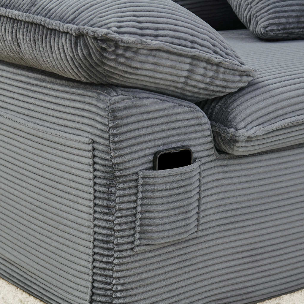 Divano modulare monposto con tasche laterali e poggiapiedi mobile in tessuto grigio chiaro 156 × 125 × 65 cm