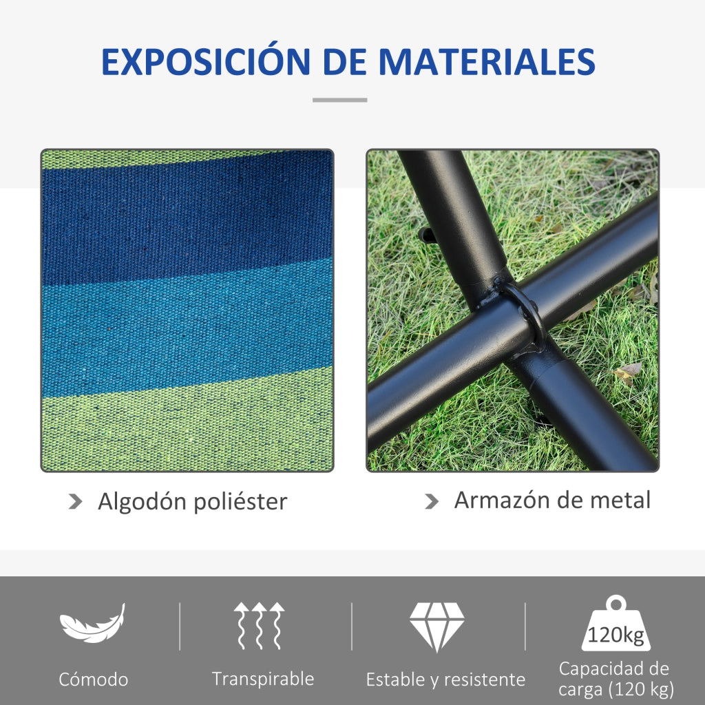 Amaca con Supporto per Giardino Esterno ¨C Xylo ¨C 310x117 cm Verde Blu