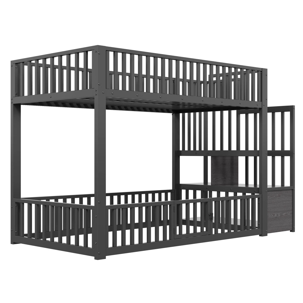 Letto a castello 90x200 cm con LED e scala; in MDF e metallo; nero