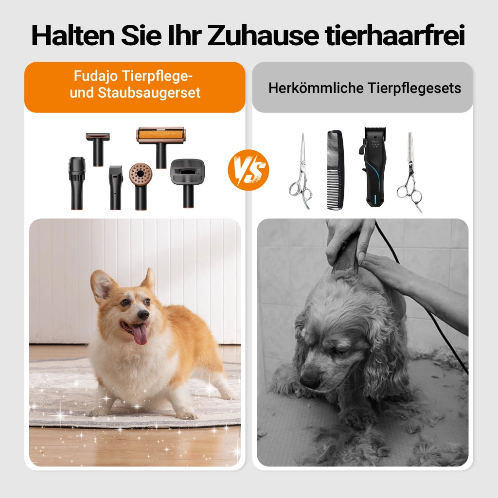 Fudajo Set per toelettatura di animali domestici 6 in 1, aspira peli per cani e gatti, tosatrice per cani, con accessori per la cura del pelo, colore bianco