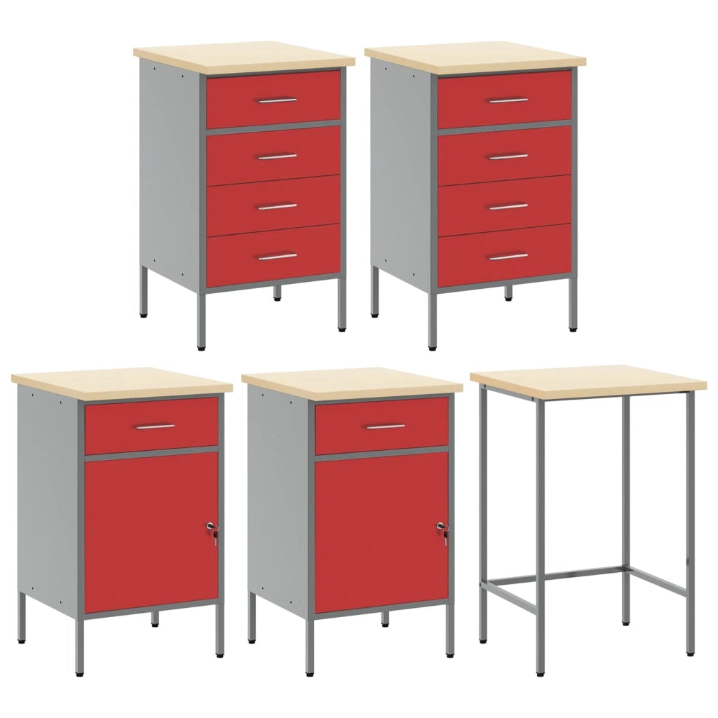 Set di mobili da lavoro con cassetto 12 pcs Rosso e Grigio 3321509