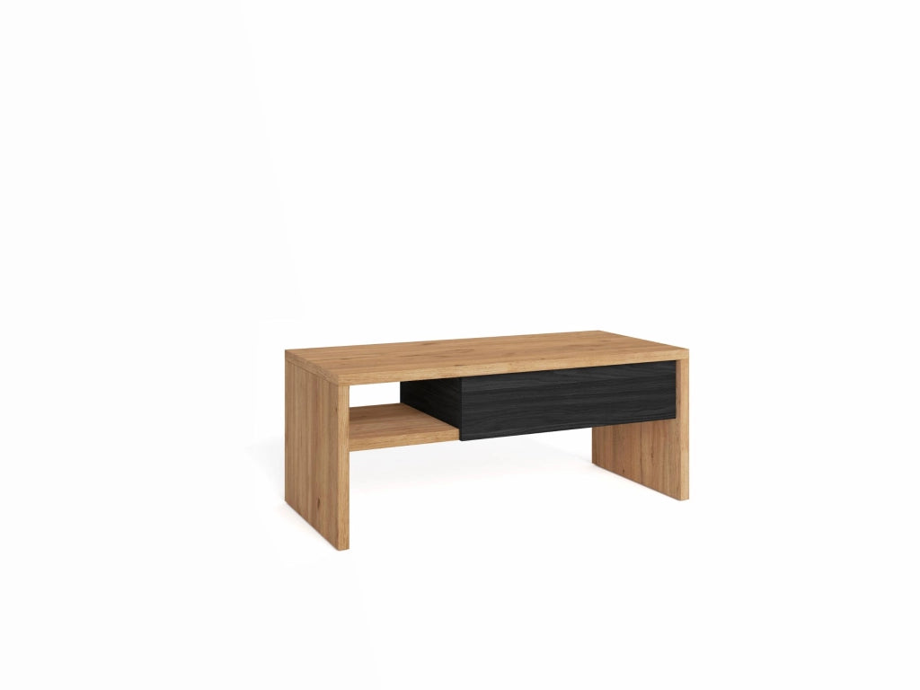 Tavolino Sollevabile Basso, 110x45x50cm, Tavolino da Caffè, colore Rovere e nero RF3696