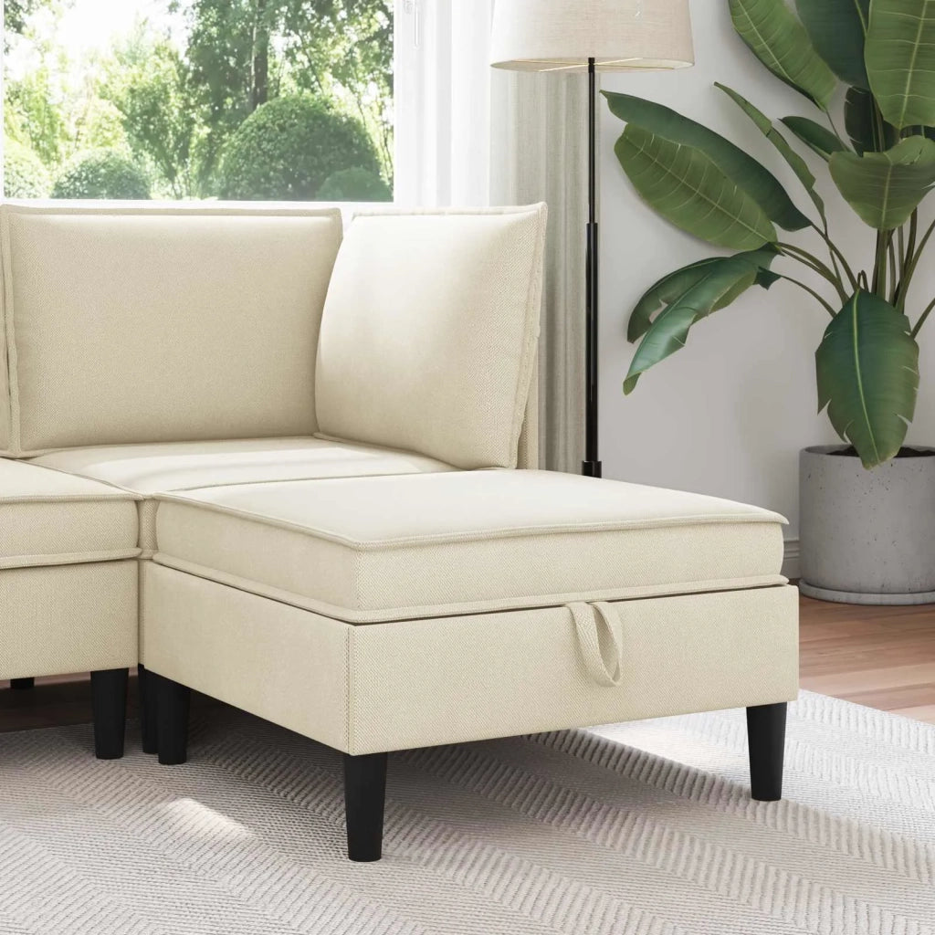 Pouf con Storage Crema Velluto