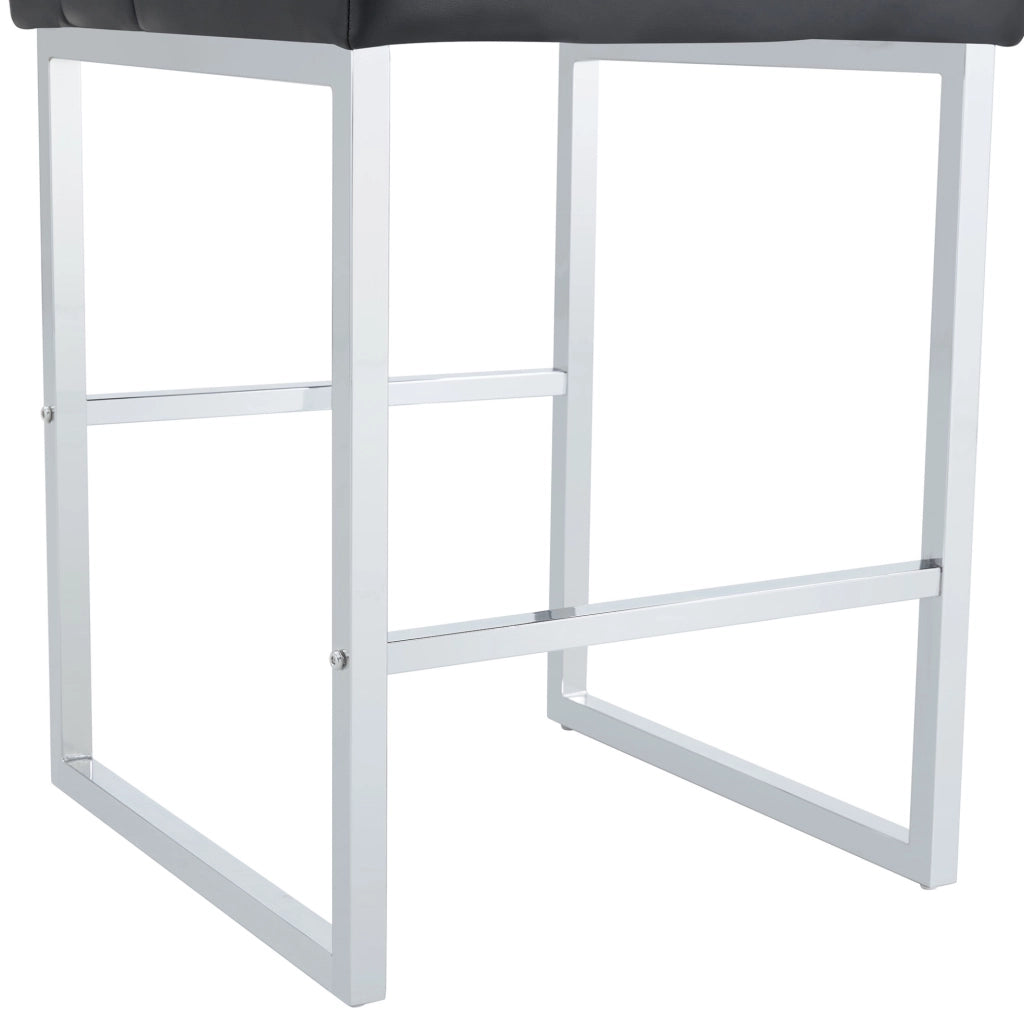 Sgabello da bar 91.4 cm con seduta imbottita in PU; gambe in metallo; nero e argento