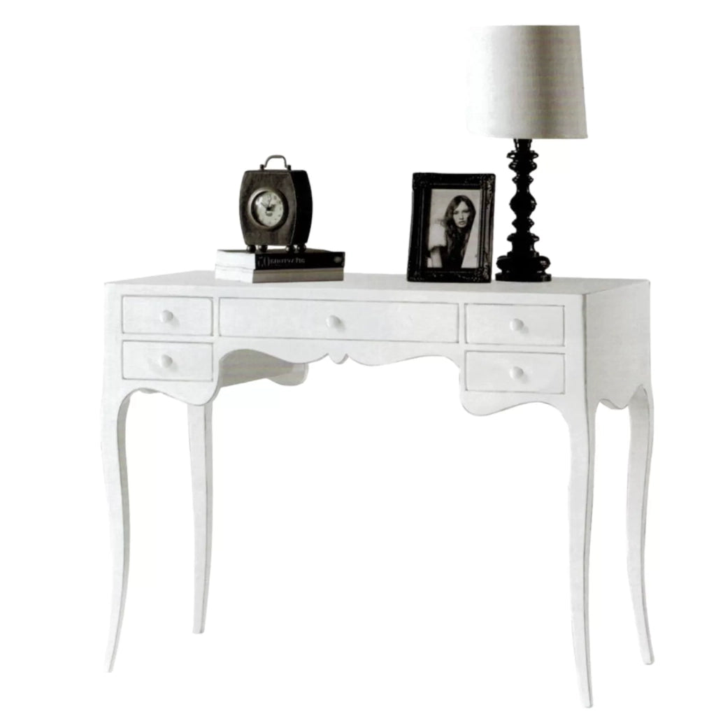 Scrivania classico legno massello 5 cassetti bianco 102x50x80h (1413) - Mobili 2G