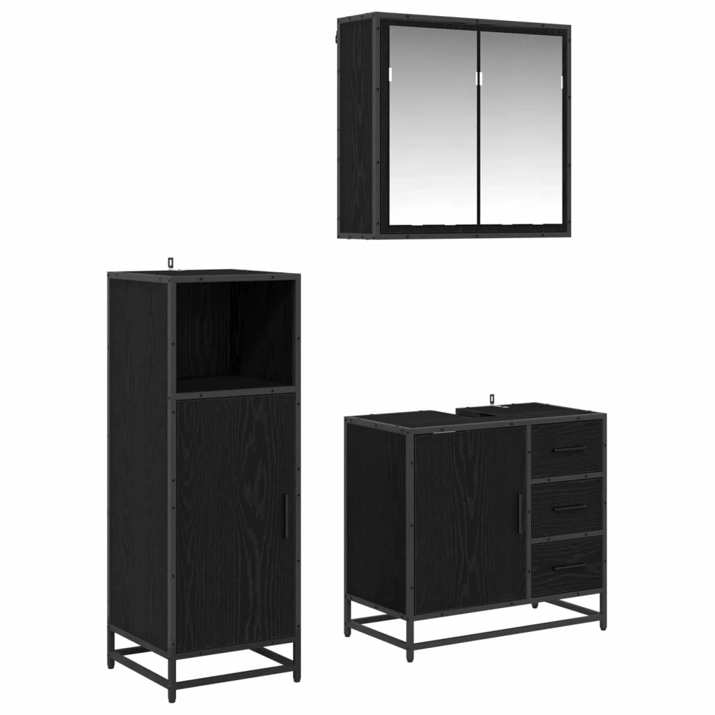 Set di mobili per il bagno 3 pcs Rovere Nero Legno multistrato