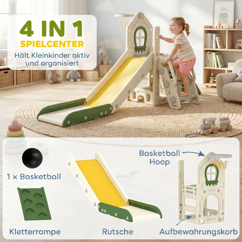 Scivolo pieghevole 4-in-1 con scala, canestro basket e contenitore ¨C Xylo ¨C bianco crema bambini 1-3 anni