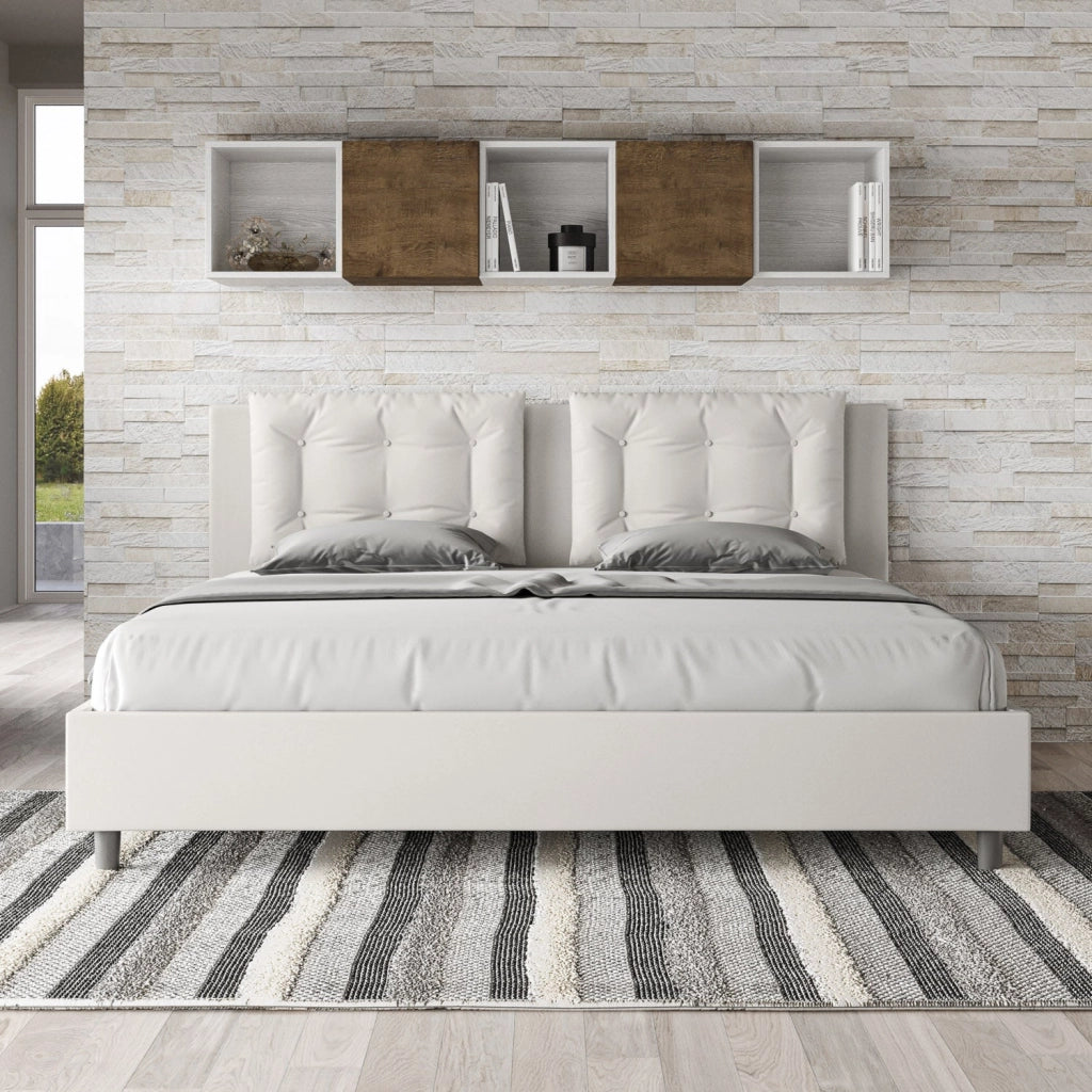 Letto Matrimoniale 160x210 cm con Rete e Contenitore Annalisa Bianco