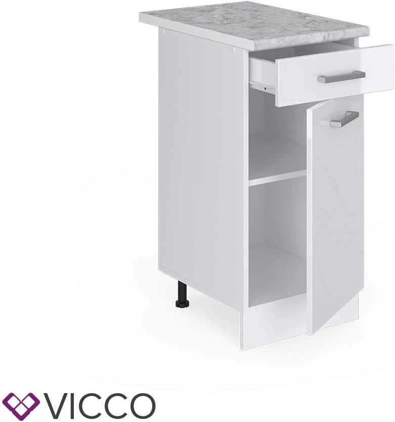 Mobiletto base per cucina R-Line, Bianco lucido, 40 cm senza piano di lavoro, per la libera combinazione all'interno di sistemi cucina modulari