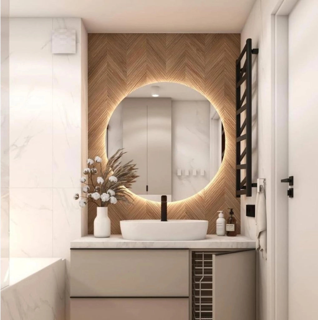 Specchio Rotondo 80 cm GIANT, Specchio Bagno Led Retroilluminato 4000K Personalizzabile Made in Italy, Specchiera Bagno Bordo Filo Lucido Moderno