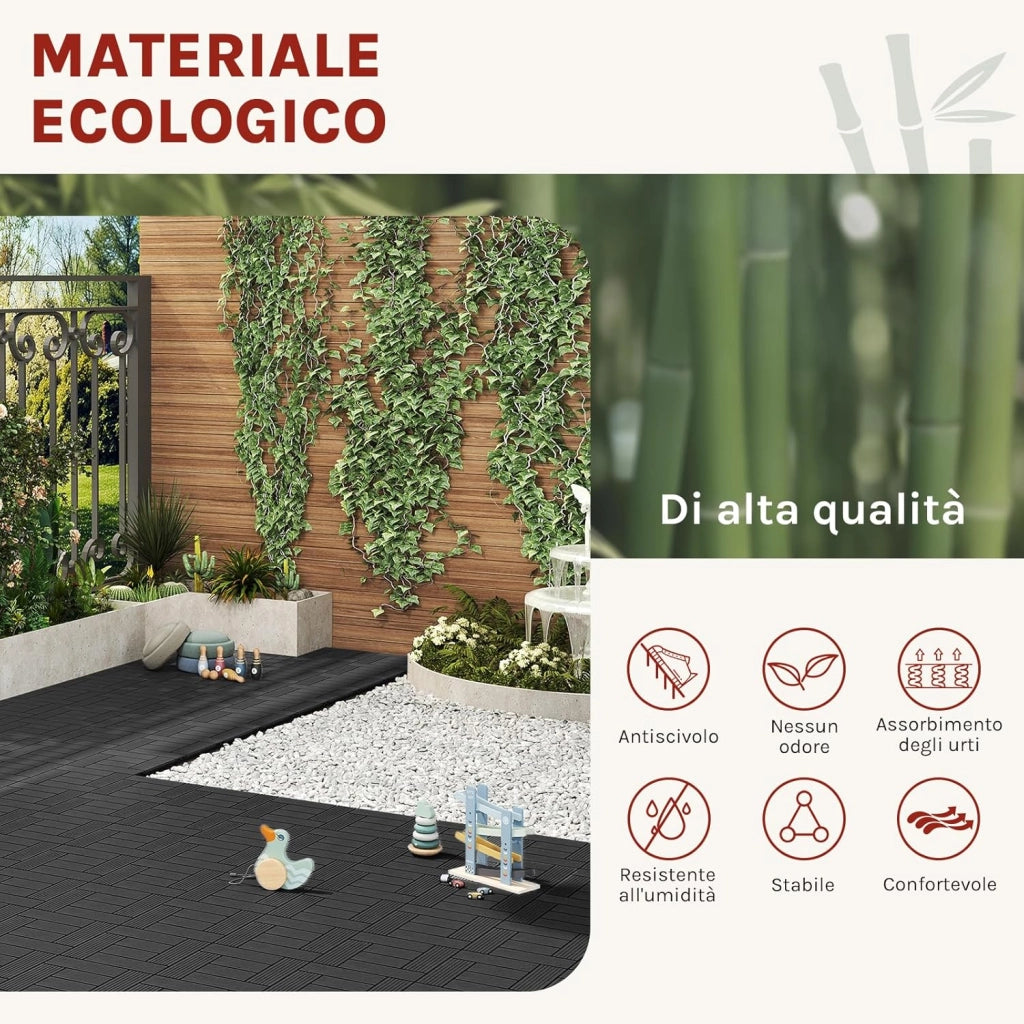 Pavimenti da Esterno Balcone/Giardino/Terrazza Piastrelle ad Incastro in WPC, Legno Composito Antracite (22 Pannelli / 2 ㎡)