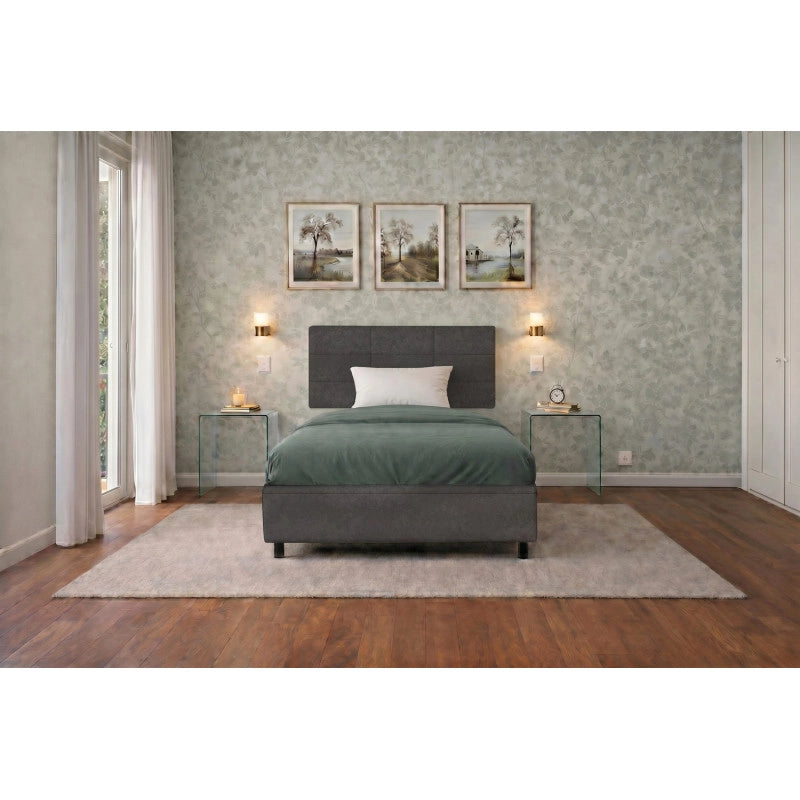 Letto imbottito Singolo 80x200 cm Square - Contenitore,Microfibra,Grigio