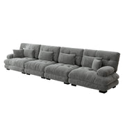 Divano modulare con seduta profonda e cuscini schienale; tessuto chenille vintage; grigio
