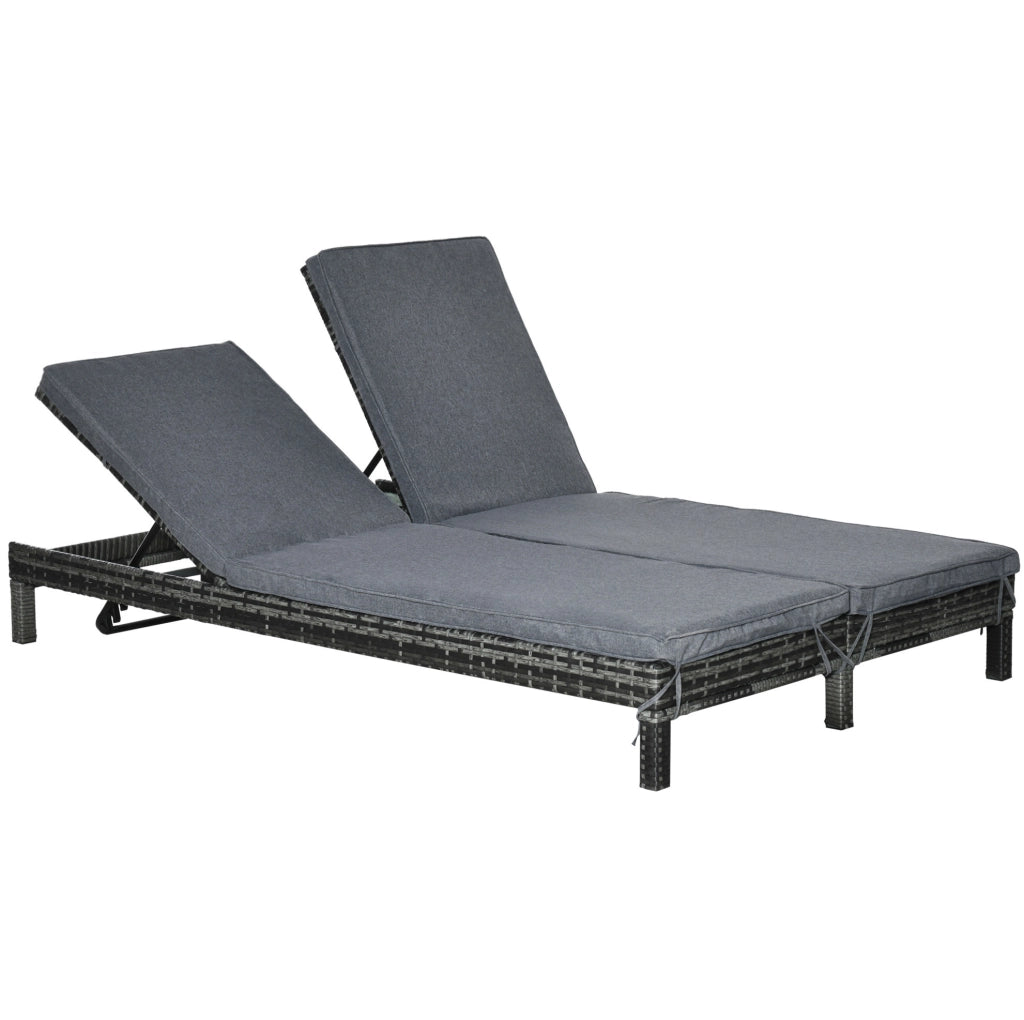 Lettino prendisole per 2 persone con schienali regolabili a 5 posizioni; 198x63x28 cm; grigio