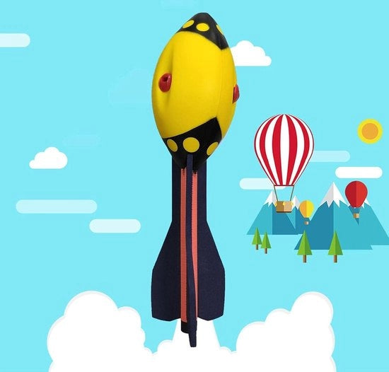 Racchetta da lancio a distanza con pallina di schiuma - Ottimizzazione del volo della palla da tennistavolo - Giallo 32 cm - Divertimento indoor outdoor - Regalo.