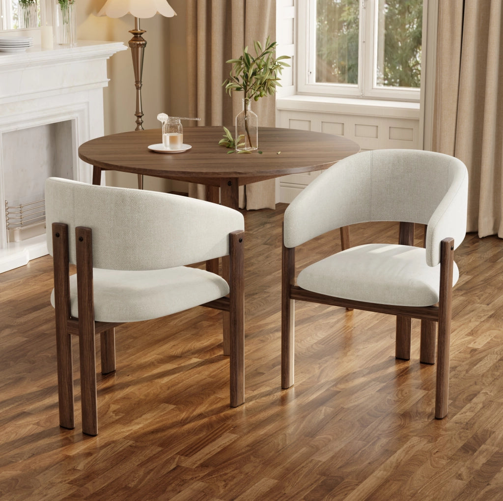 Set di 2 sedie da pranzo con braccioli in metallo effetto noce e lino beige