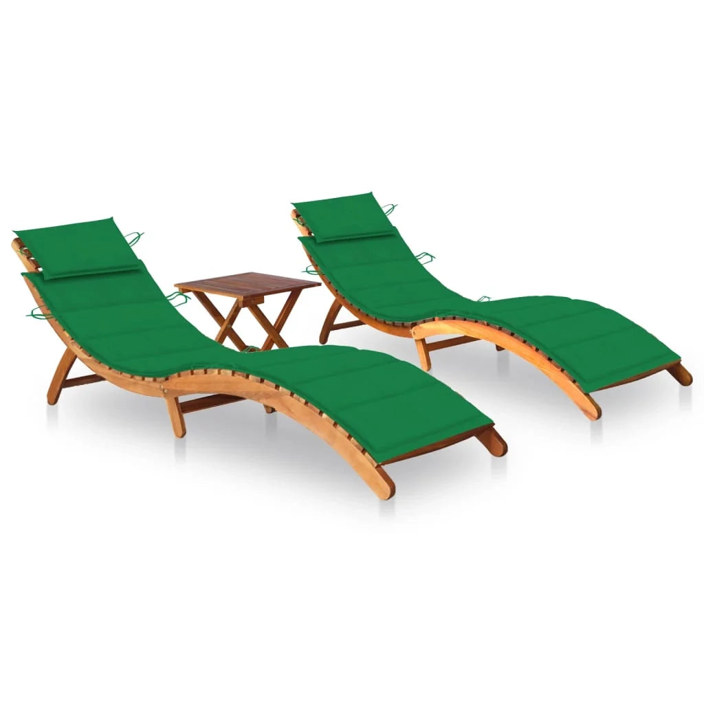 Set di 2 lettini prendisole sedie a sdraio lettini prendisole lettini da giardino mobili da giardino con tavolo e cuscini legno massello di acacia 02_0012110