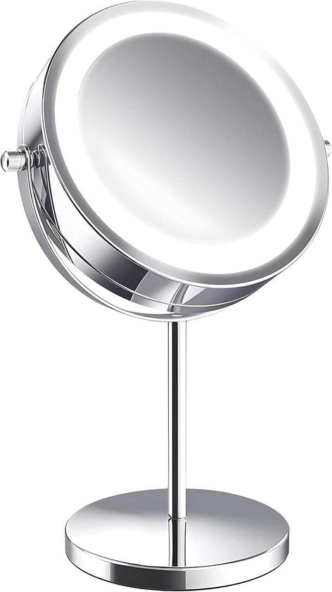 Specchio Rotativo con Illuminazione LED per Casa e Viaggio per Trucco Rasatura Specchio da Appendere Tondo