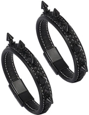 Bracciali in stile punk a due pezzi - con punte e fori in PU - 21 cm di lunghezza