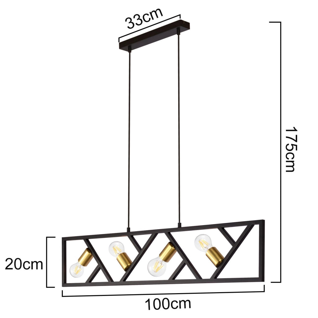 Lampada a sospensione ZMH retr¨° in metallo E27 a quattro fiamme color oro nero con un diametro di 100 centimetri