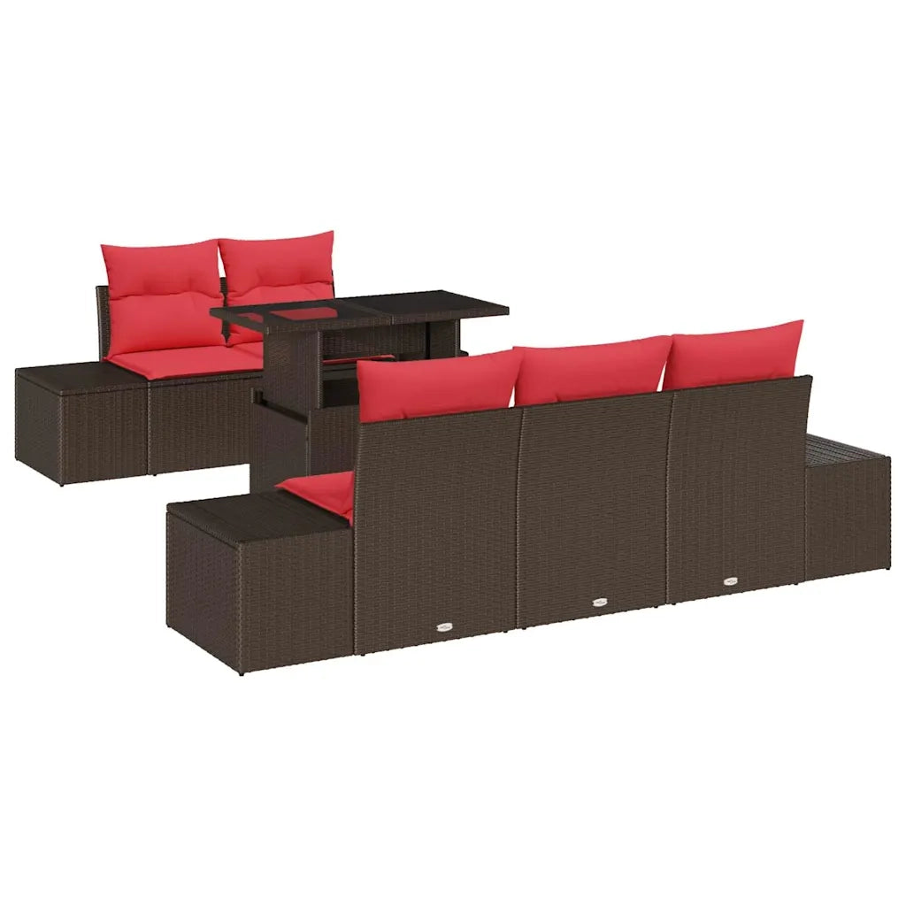 Set Divano da Giardino 6 pz 5-Numero di posti Marrone e Rosso 3357837