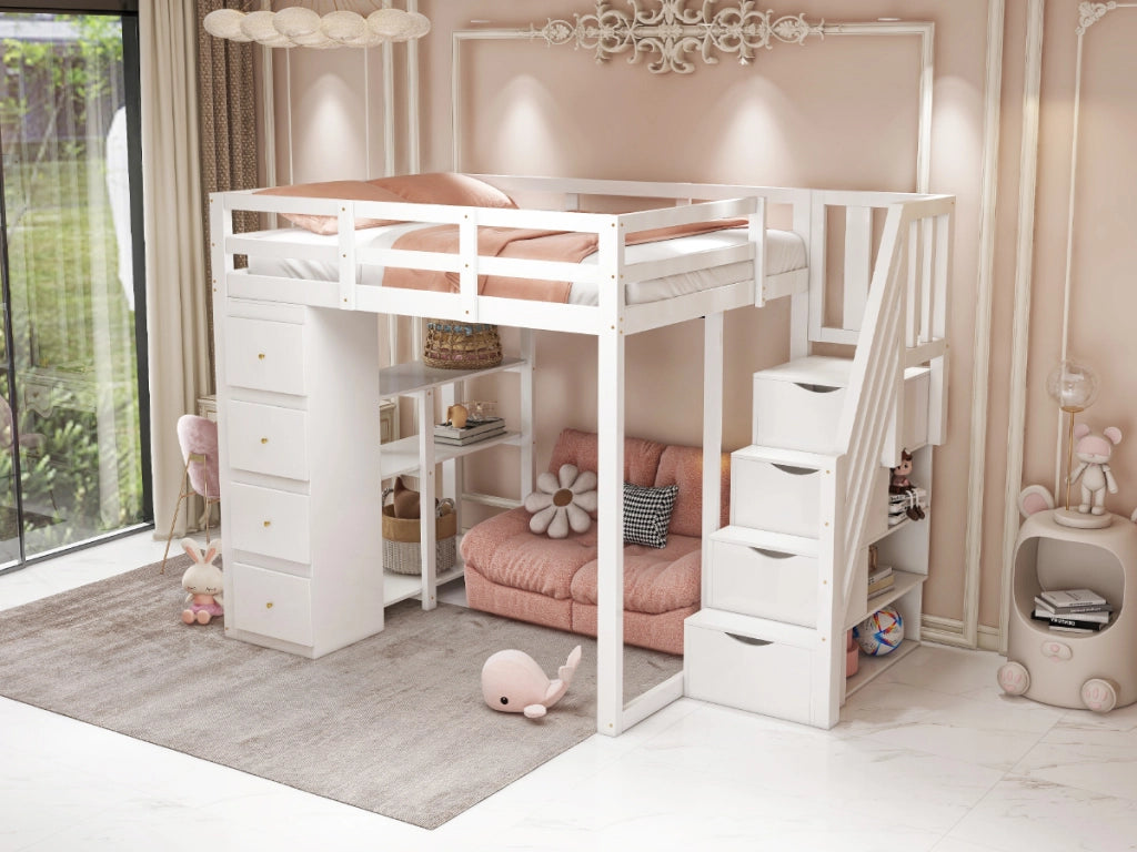 Letto a castello bianco in legno con funzione contenitiva 140x200 cm