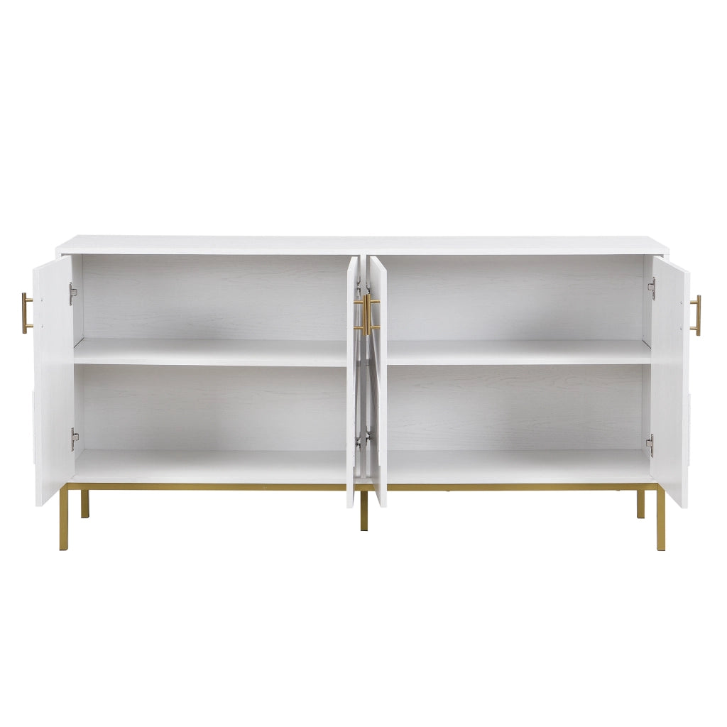 Credenza con 4 Ante e 2 Ripiani Regolabili; Design Geometrico Moderno; in MDF; 160??40??80;5 cm; Bianco