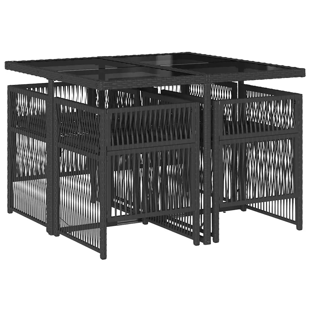 Set da Pranzo da Giardino 5 pz | Set Salotto da Giardino Nero con Cuscini in Polyrattan