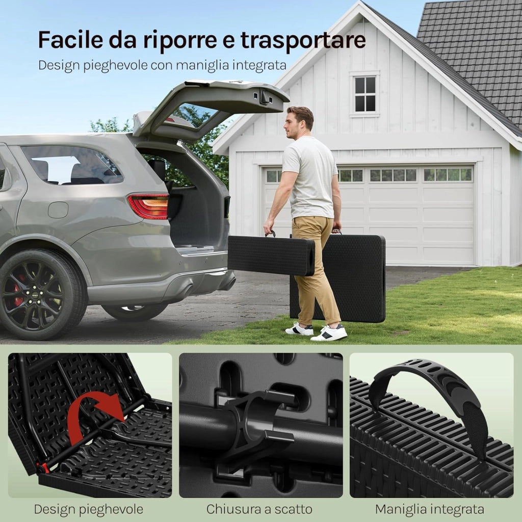 Set Birreria 3 Pezzi con Tavolo da Campeggio con 2 Panche Pieghevoli, Set Giardino Esterno Effetto Rattan, Resistente alle Intemperie e Facile da Pulire, per Campeggio, Giardino, Nero