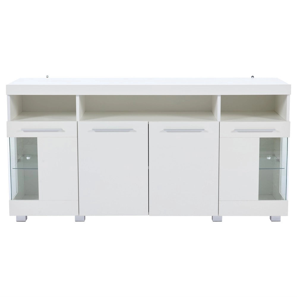 Tavolino da Salotto ¨C MINIMAL ¨C Vetro Temperato, Bianco Lucido, LED, 140x40x70 cm
